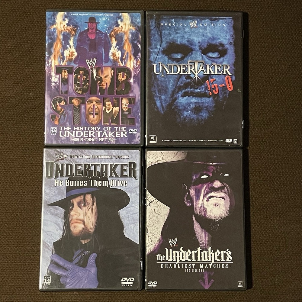 Set Of 4 WWE Undertaker DVDs Deadliest Matches 15-0 History Of Buries Them Alive